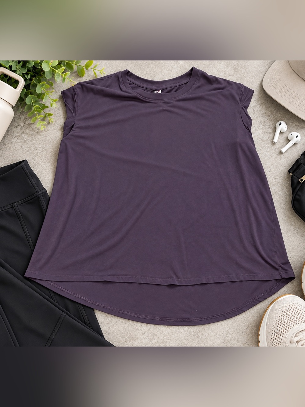 Mono B Purple Relaxed High Low Tee Women’s 1XL Soft Stretch Athleisure Top